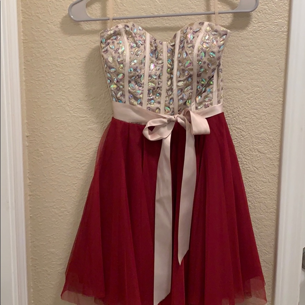 Red and tan homecoming dress